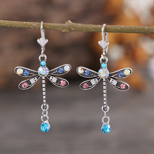 Women’s Earrings with Dragonfly Engraving Design 0