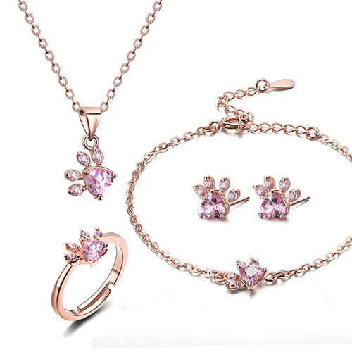 Women’s Jewelry Set with Paw and Heart Motifs 0