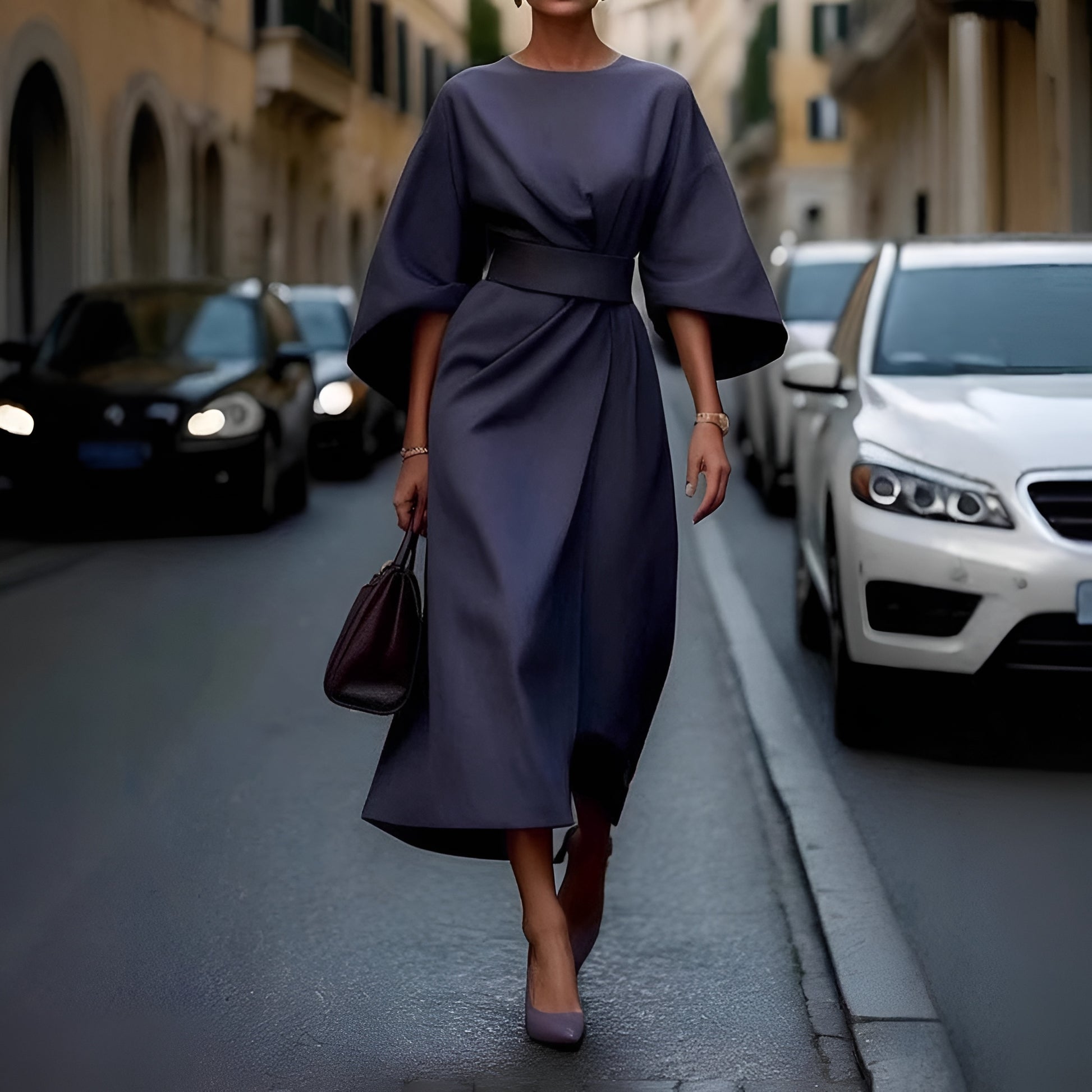 Women's Lantern Sleeve Belted Dress 1