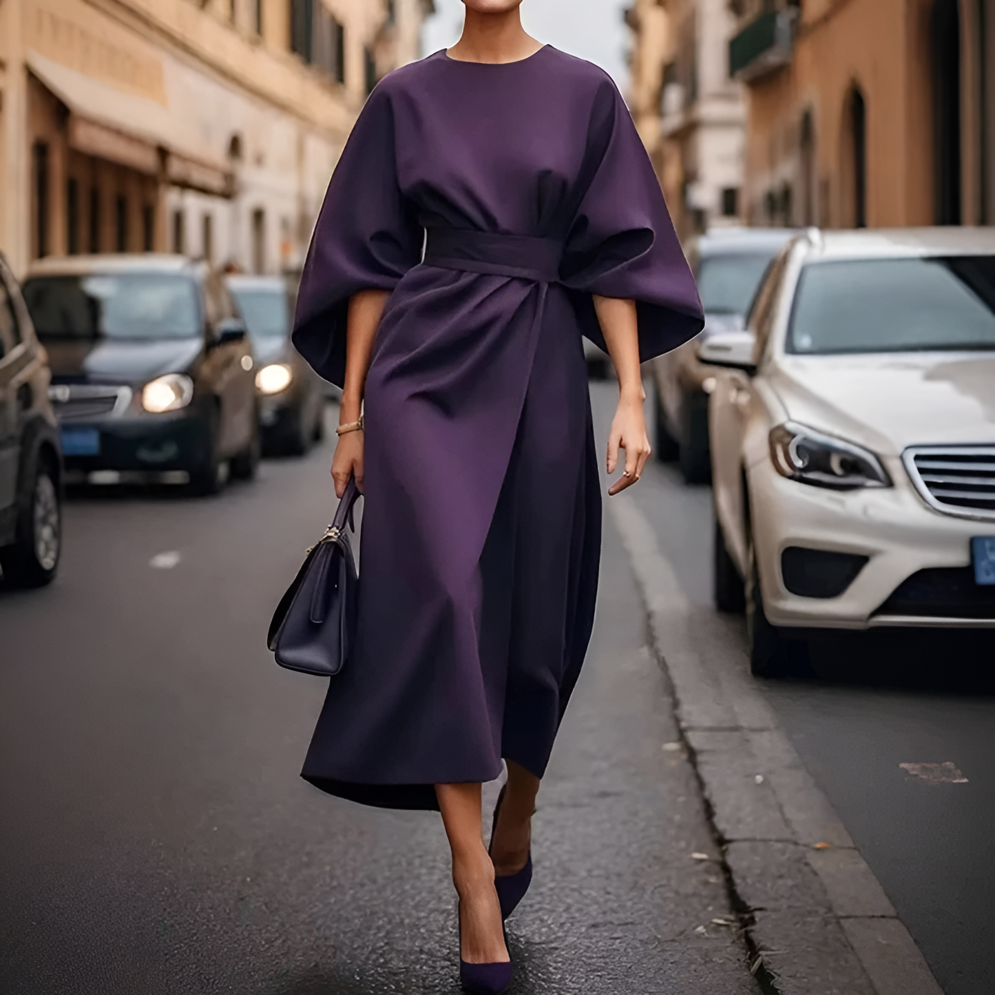 Women's Lantern Sleeve Belted Dress 6