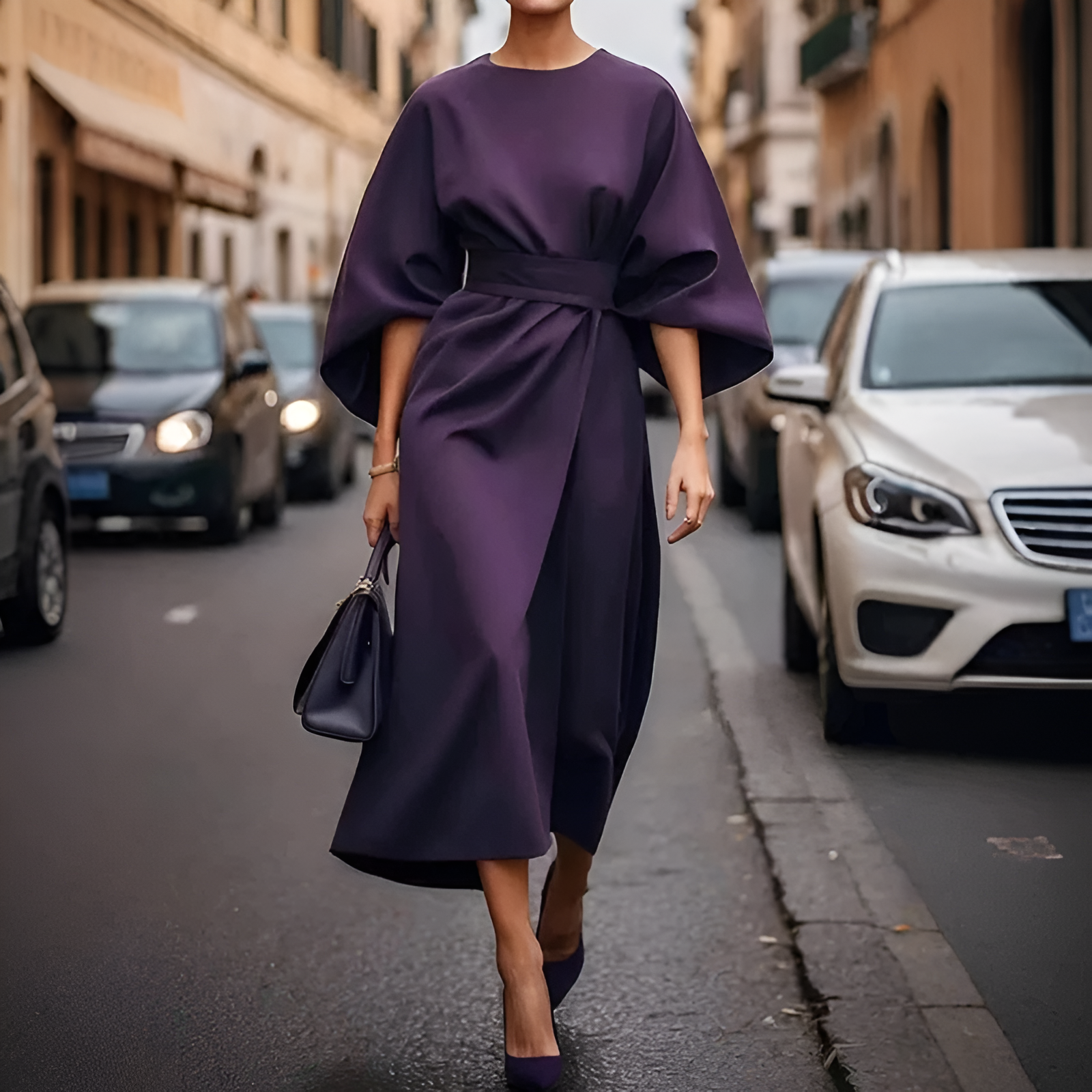 Women's Lantern Sleeve Belted Dress 6