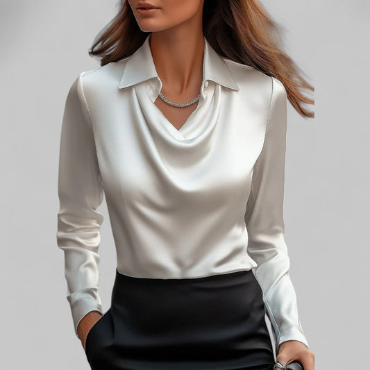 Women's Long Sleeve Blouse Draped Neck Shirt 1