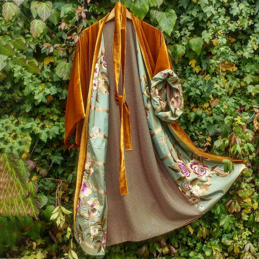 Women's Mid-Length Loose Print Velvet Floral Cardigan Coat 1