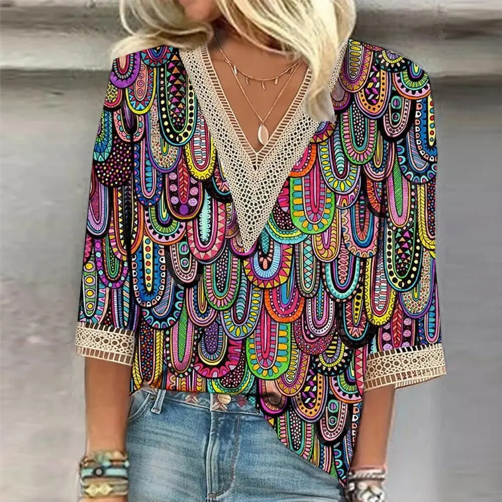 Women's V-Neck Printed Blouse