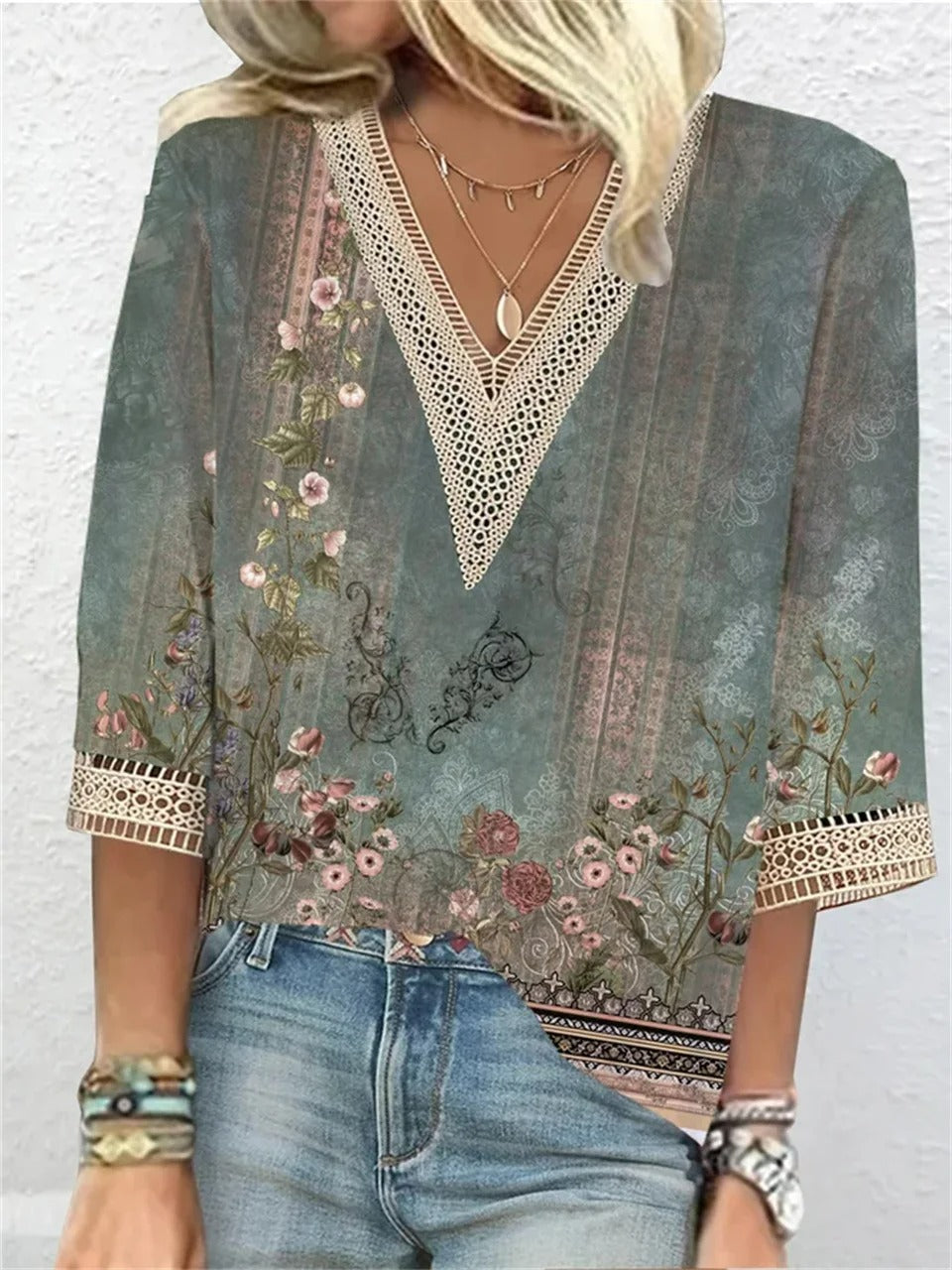 Women's V-Neck Printed Blouse