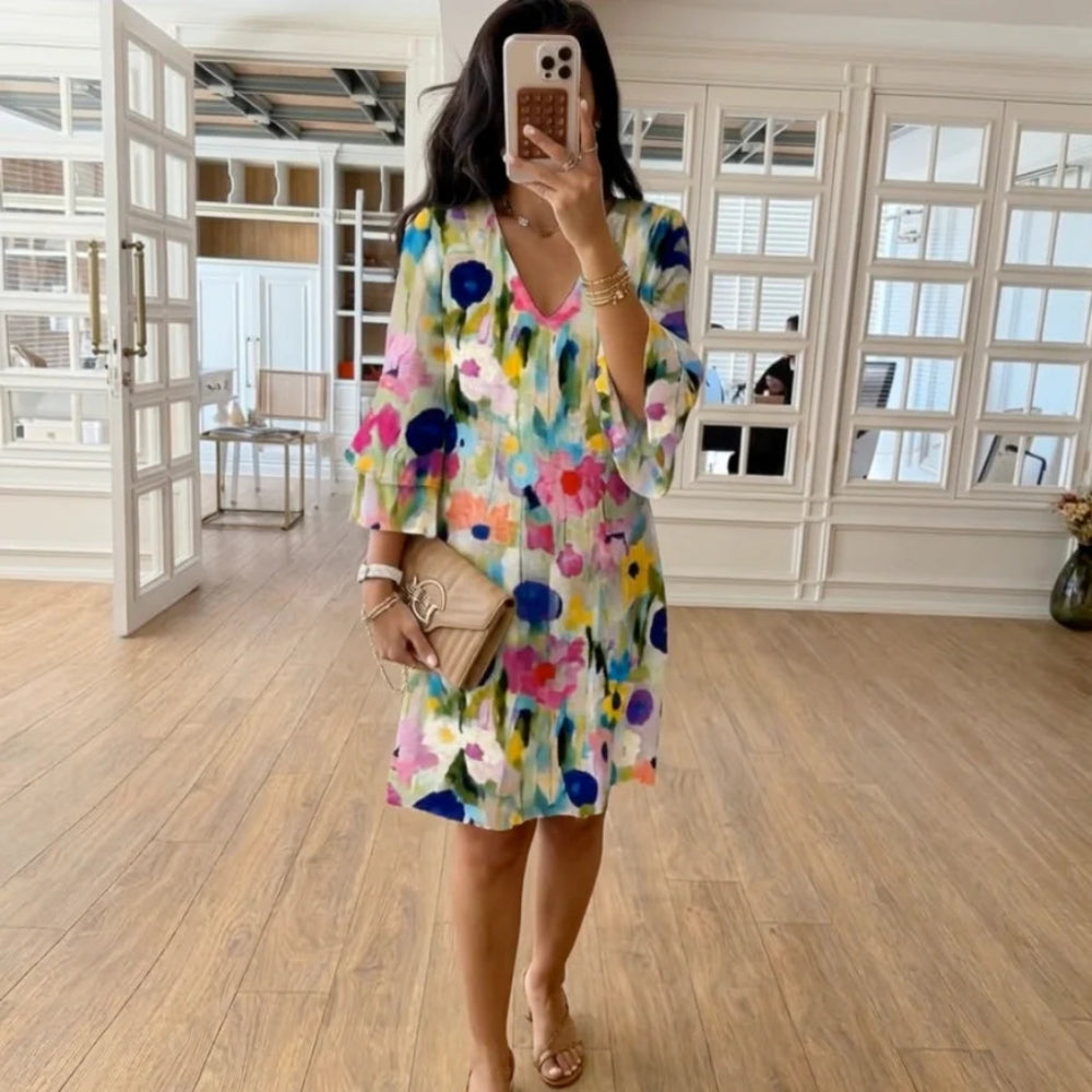 Women's Summer Dress Mini | Floral Print V-Neck Dress 1