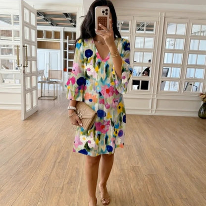 Women's Summer Dress Mini | Floral Print V-Neck Dress 1