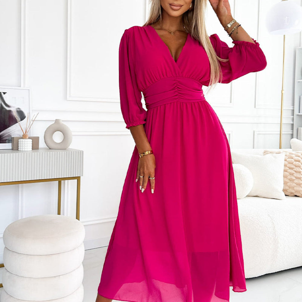 Women's V-Neck Waist Cinching Casual Dress 7