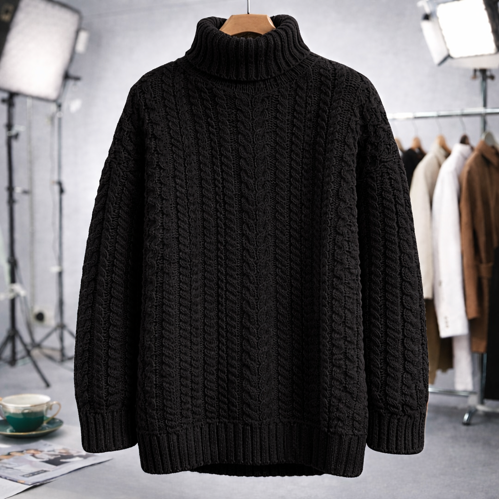 Womens Sweater Cable Knit Turtleneck Jumper