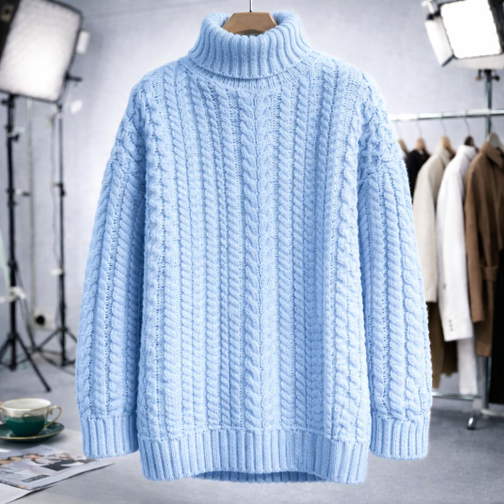 Womens Sweater Cable Knit Turtleneck Jumper