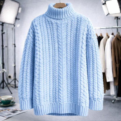 Womens Sweater Cable Knit Turtleneck Jumper