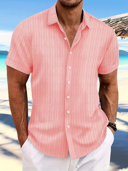 Men's Casual Soft Cotton Shirt with Loose Striped Design