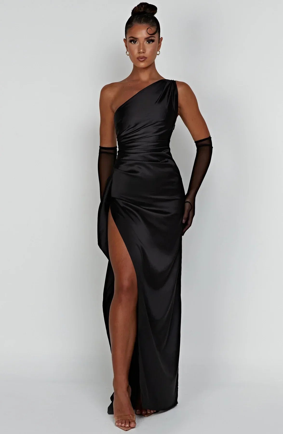 Variant image for Elegance Couture – Women's One Shoulder Satin Dress, Chic Asymmetrical Design, Smooth Draping Fabric, Perfect for Formal Events-7