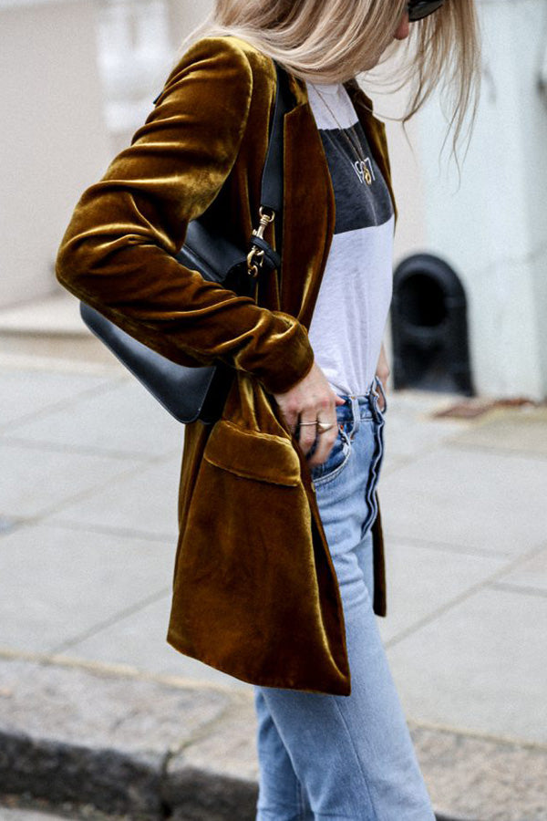 Women's Long Velvet Blazer with Pocket | Perfect for Casual Days
