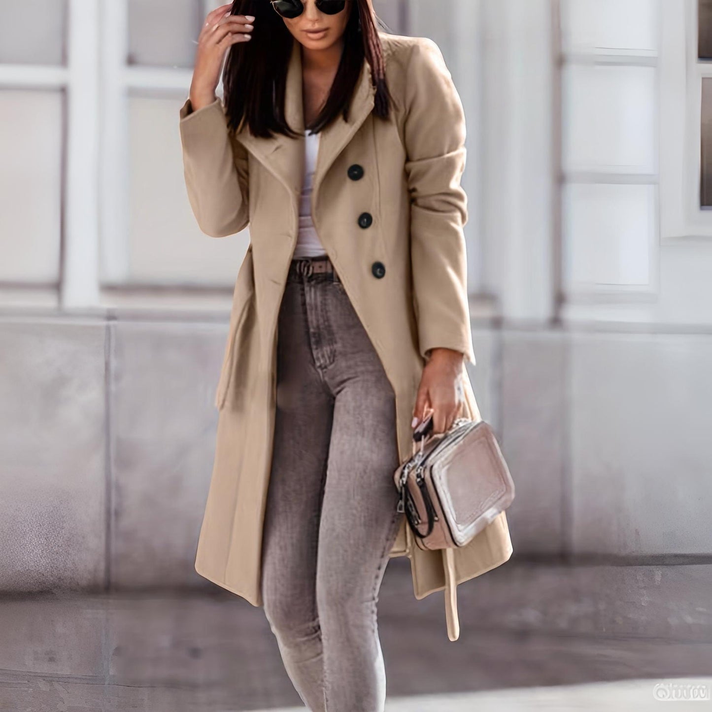 Women’s Trench Coat Long Belted Button Front Winter Outerwear