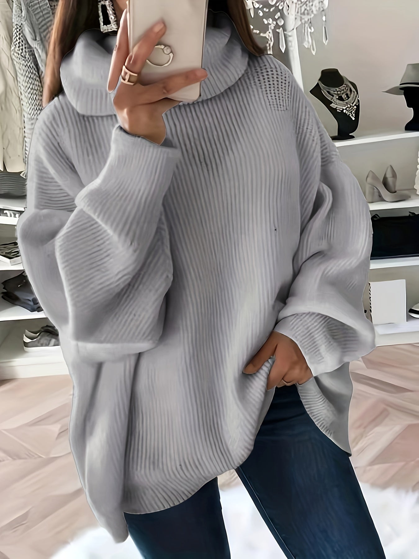 Women's Oversized Solid Colour Turtleneck Jumper | Ideal for Winter