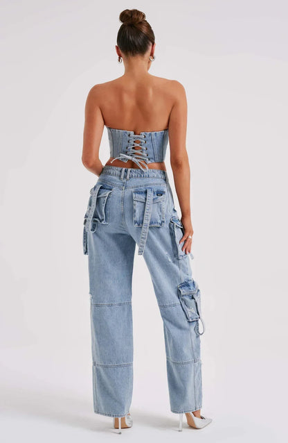 ChicFusion – Stylish Corset & Cargo Pants Set, Flattering Fit, Durable Fabric, Perfect for Casual & Elevated Looks