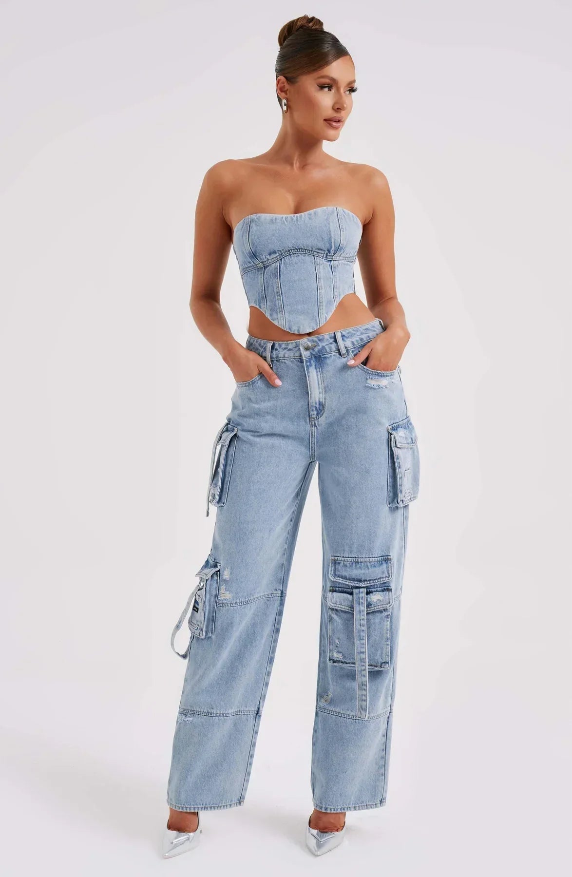 ChicFusion – Stylish Corset & Cargo Pants Set, Flattering Fit, Durable Fabric, Perfect for Casual & Elevated Looks