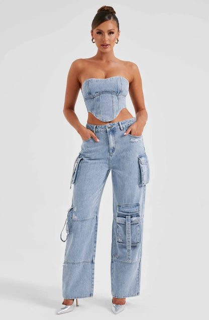 ChicFusion – Stylish Corset & Cargo Pants Set, Flattering Fit, Durable Fabric, Perfect for Casual & Elevated Looks