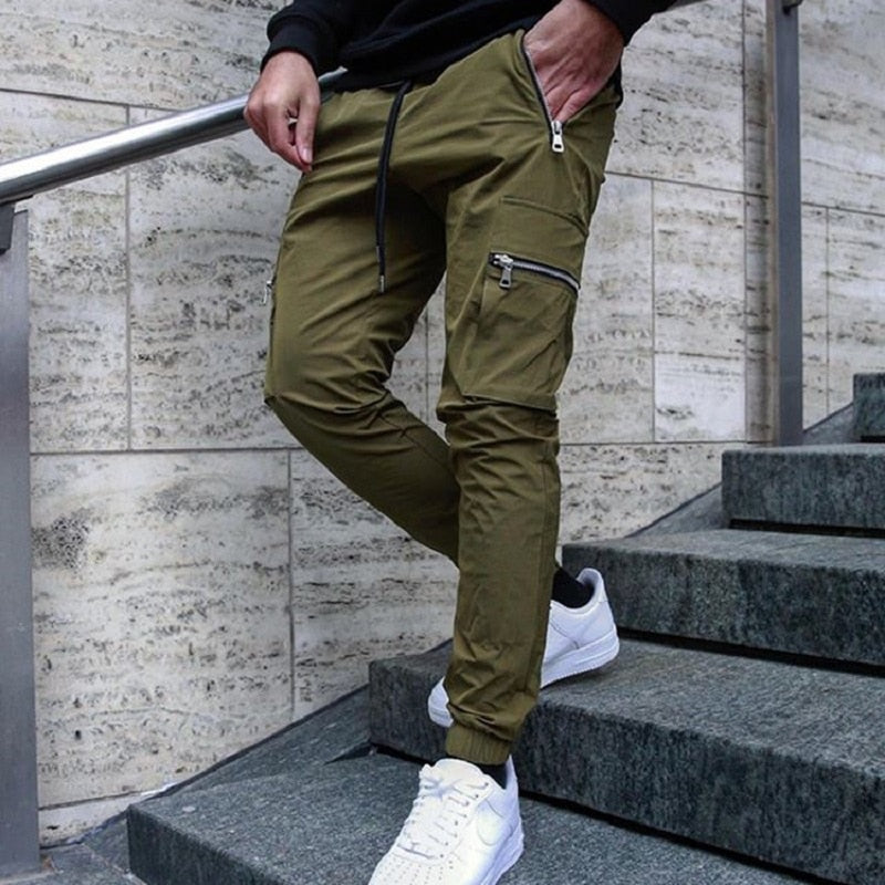 Men's Cargo Pants Slim Fit Stretch Jogger Zipper Pockets