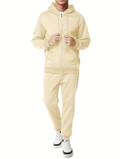 Modern Cotton Tracksuit Hoodie And Pants Set Solid Color Casual For Men | Perfect for Everyday Wear