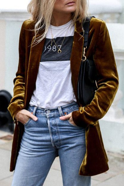 Women's Long Velvet Blazer with Pocket | Perfect for Casual Days