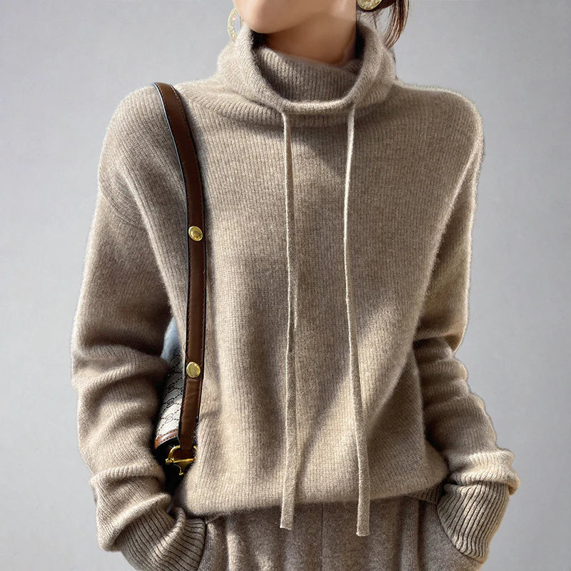 Celeste - Cozy Cashmere Turtleneck Jumper with Drawstring