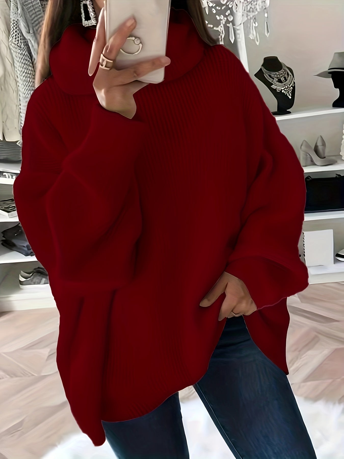 Women's Oversized Solid Colour Turtleneck Jumper | Ideal for Winter