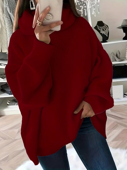 Women's Oversized Solid Colour Turtleneck Jumper | Ideal for Winter