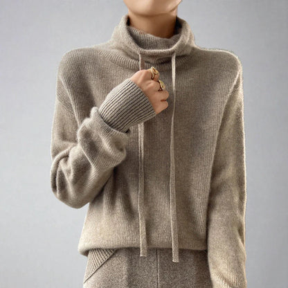 Celeste - Cozy Cashmere Turtleneck Jumper with Drawstring