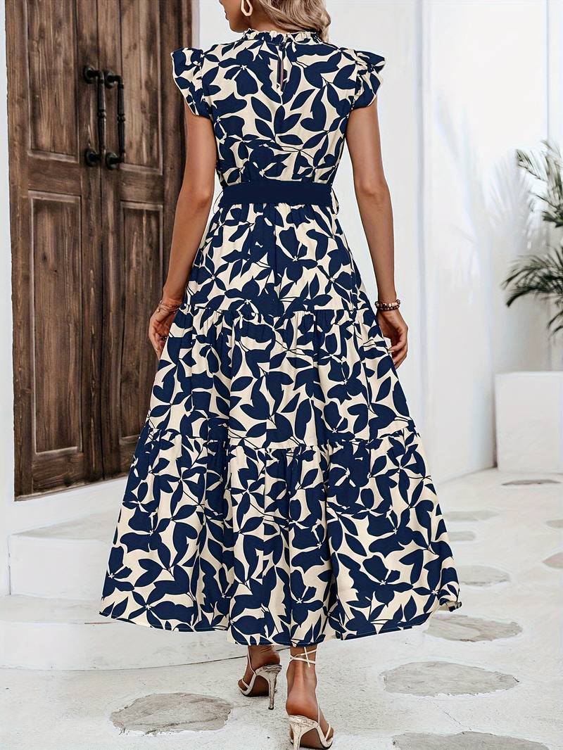 Women's Airy Floral Print Dress with Lace-Up Neckline