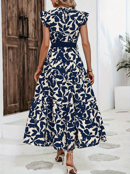 Women's Airy Floral Print Dress with Lace-Up Neckline