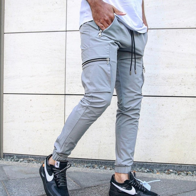 Men's Cargo Pants Slim Fit Stretch Jogger Zipper Pockets