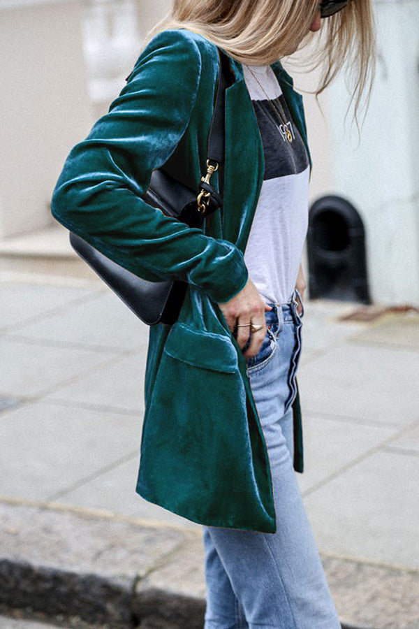 Women's Long Velvet Blazer with Pocket | Perfect for Casual Days