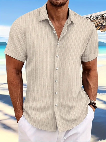 Men's Casual Soft Cotton Shirt with Loose Striped Design