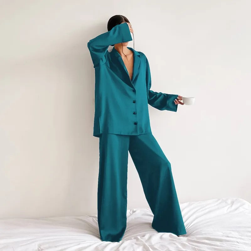 Women's Elegant Solid Silk Satin Thin Pyjama Set - Homewear Sleepwear | Ideal for All Seasons