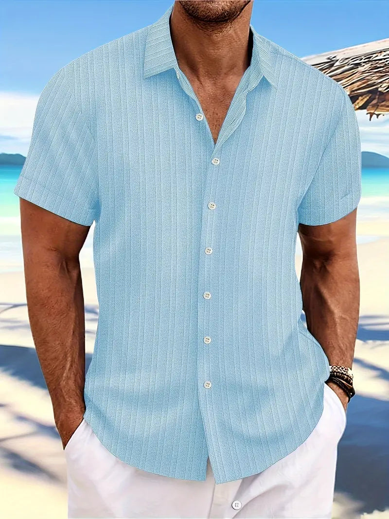 Variant image for Men's Casual Soft Cotton Shirt with Loose Striped Design-49