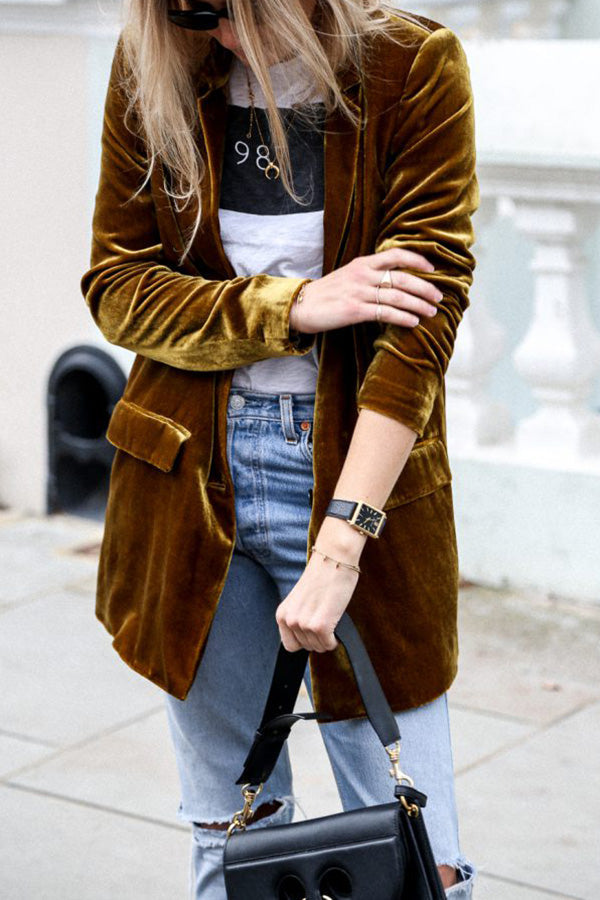 Women's Long Velvet Blazer with Pocket | Perfect for Casual Days