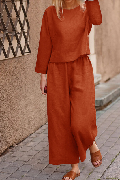 Women's Co-Ord Set with Long Sleeve Top and Wide Leg Trousers