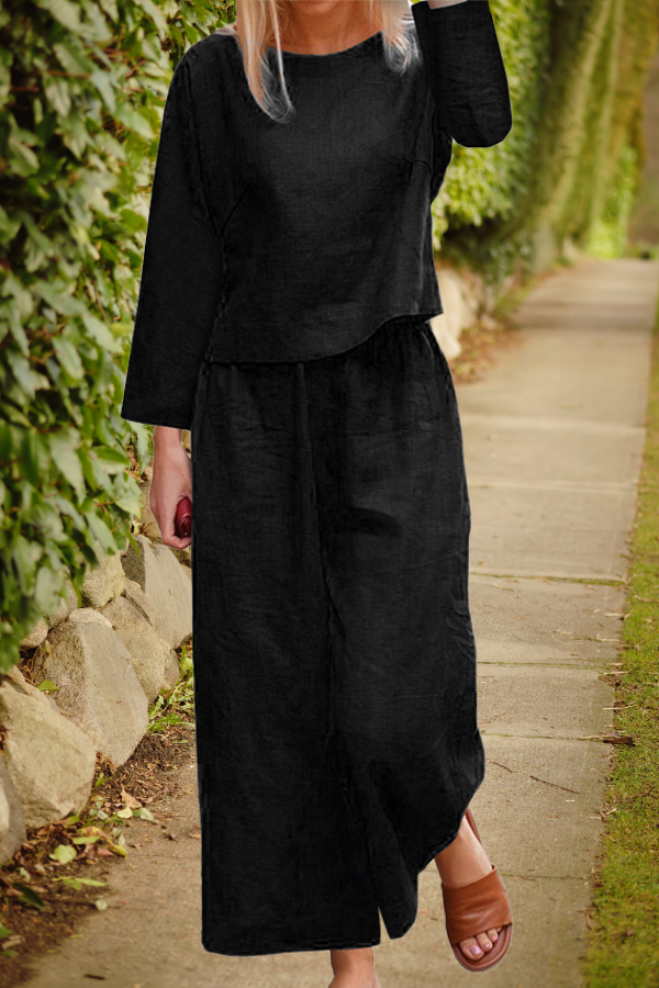 Women's Co-Ord Set with Long Sleeve Top and Wide Leg Trousers
