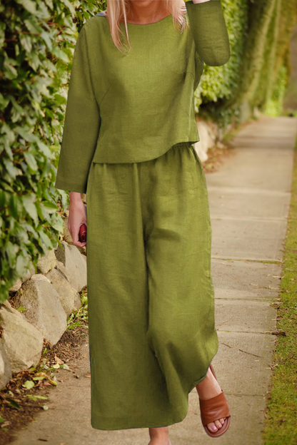 Women's Co-Ord Set with Long Sleeve Top and Wide Leg Trousers