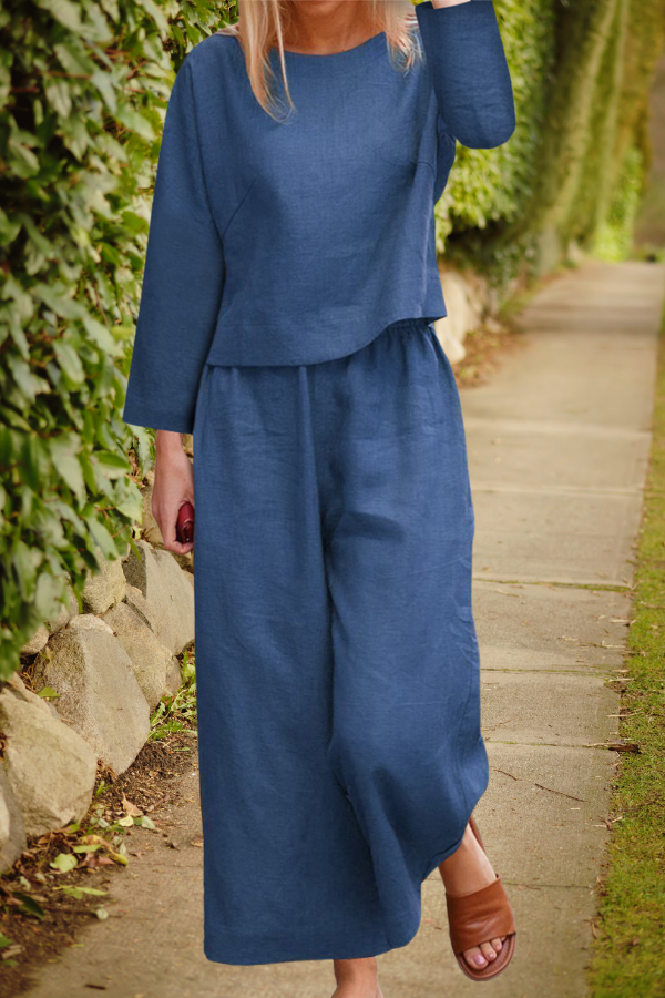 Women's Co-Ord Set with Long Sleeve Top and Wide Leg Trousers
