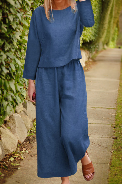 Women's Co-Ord Set with Long Sleeve Top and Wide Leg Trousers