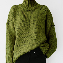 Tabitha - Women's Stylish Grass Green Oversized Turtleneck Jumper