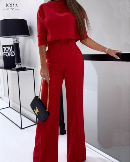 Women's Modern Cropped Top and High-waist Pants Co ord Set | Ideal for Spring/Summer