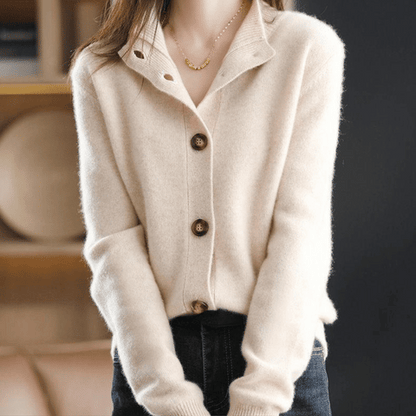 Women's Warm Collar Knitted Cardigan with Buttons | Ideal for Winter