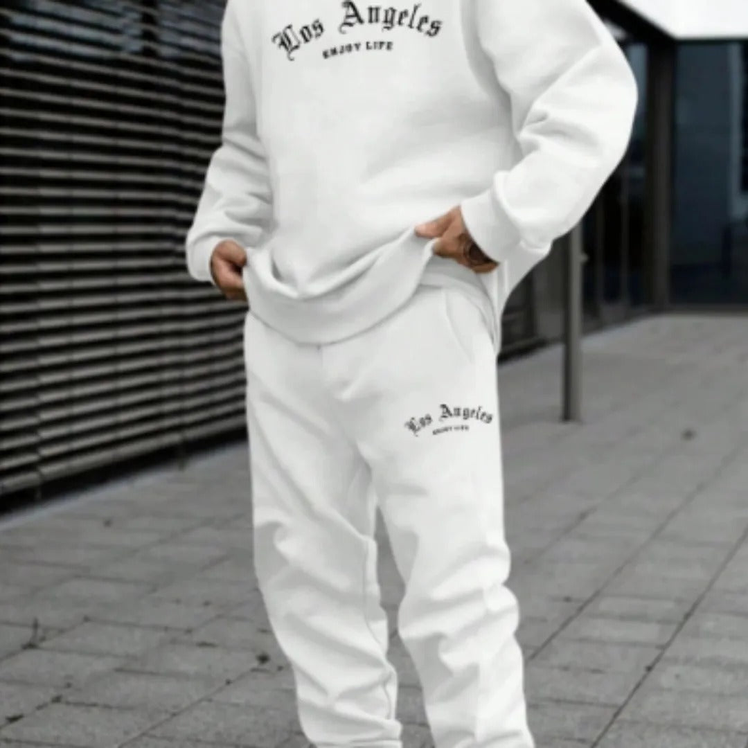 Men's Casual Hoodie Jacket & Joggers Tracksuit Set with 'Los Angeles' Print | Comfortable Streetwear