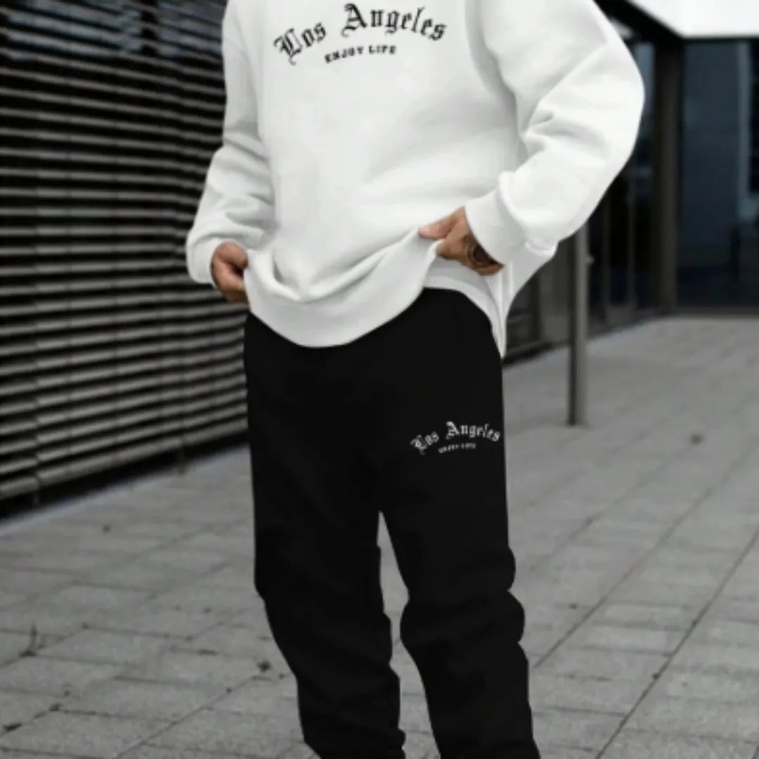 Men's Casual Hoodie Jacket & Joggers Tracksuit Set with 'Los Angeles' Print | Comfortable Streetwear