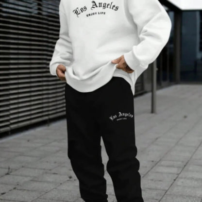 Men's Casual Hoodie Jacket & Joggers Tracksuit Set with 'Los Angeles' Print | Comfortable Streetwear