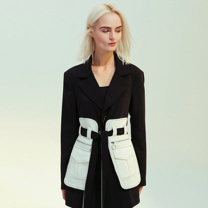 Trench Coat With British Style And Polyester Fabric Elegant French Inspired Color Block For Women | Chic French-Inspired Style for Everyday Wear